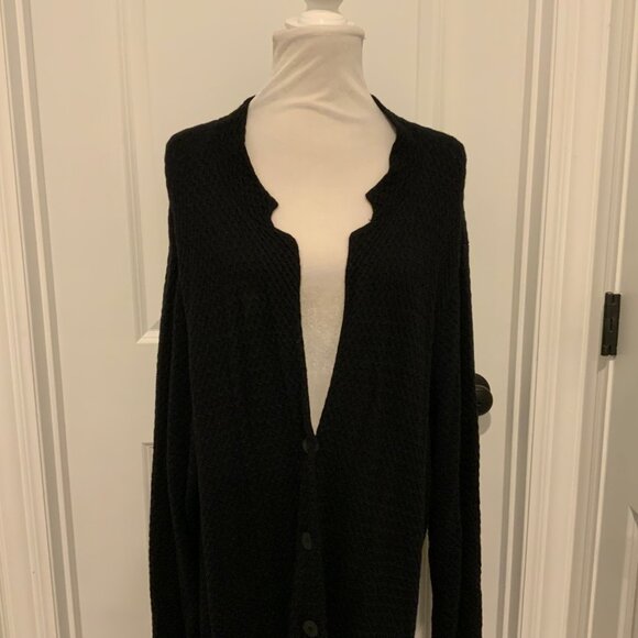 Eileen Fisher Woman Black Waffle Knit Wool Blend Long Cardigan Sweater 2X - Picture 3 of 13